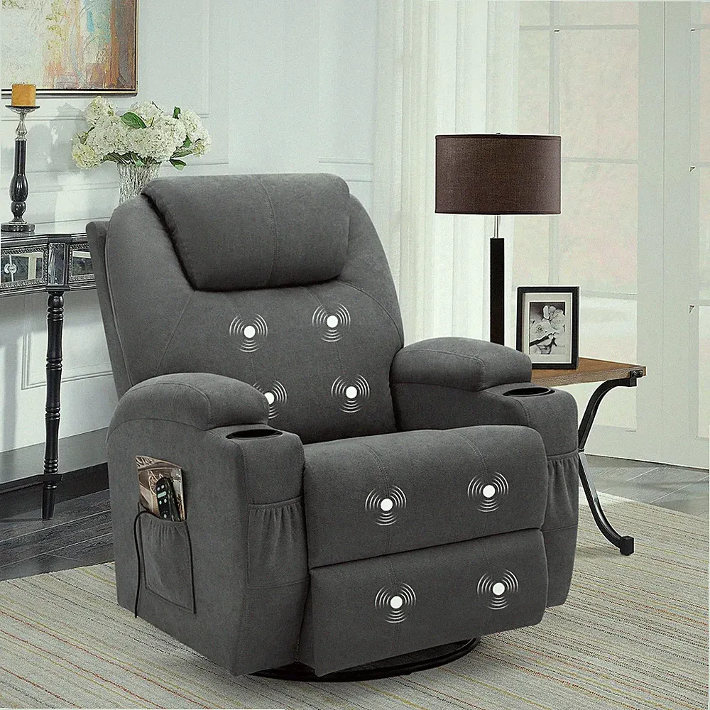 Ergonomic Rocking Recliner Chair with Massage & Cup Holders - Gray