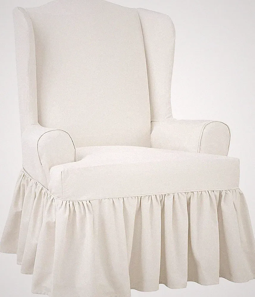 Essential Twill T-Cushion Wingback Chair Slipcover - Relaxed Fit Armchair Cov...