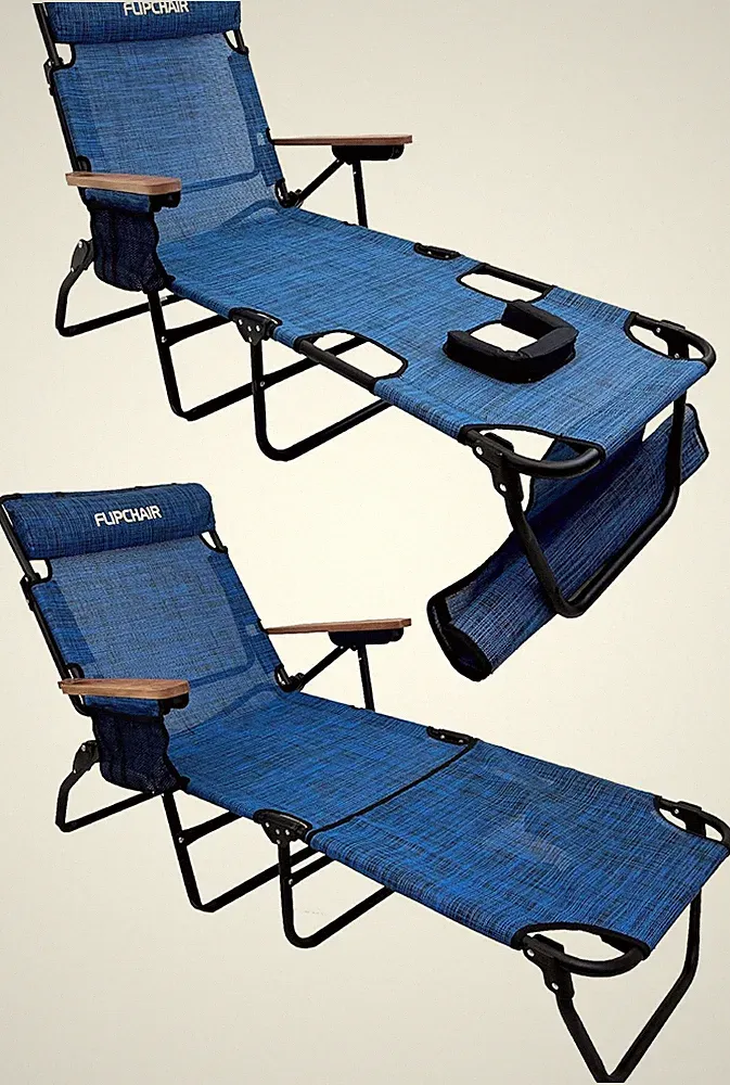 FLIP Blue Patio Chaise Lounger with Face Holes - 6 Recline Positions