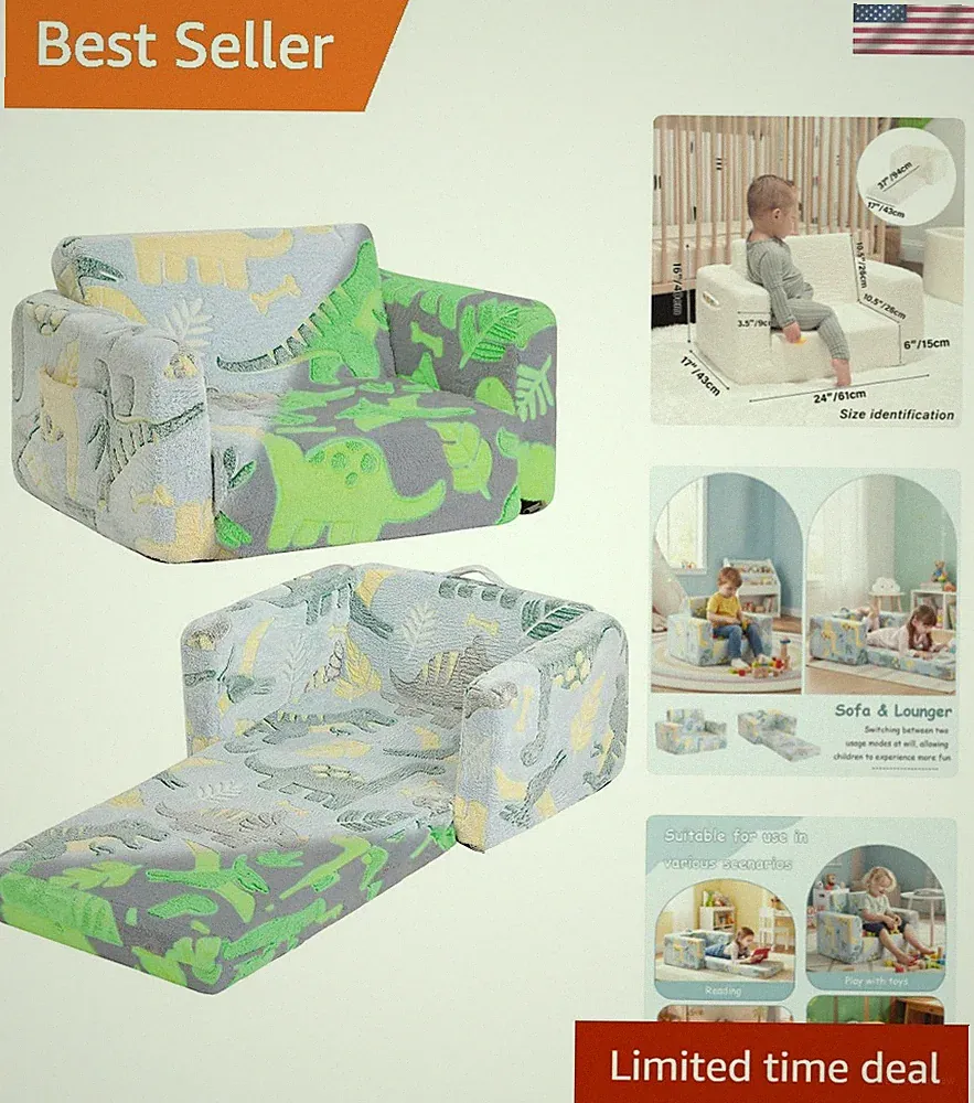 Kids Sofa, 2-in-1 Kid Sofa, Convertible Children Couch to Lounger, Flip Out K...