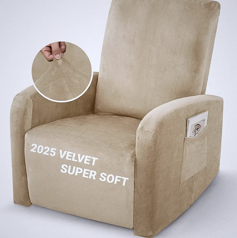 Luxury Velvet Recliner Cover Set - Soft & Washable, Camel Color