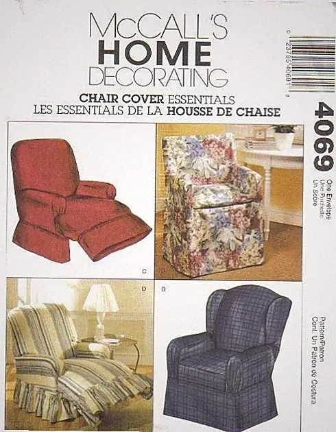 McCall's Sewing Pattern 4069 Chair Slip Cover Wingback Recliner Home Slipcover