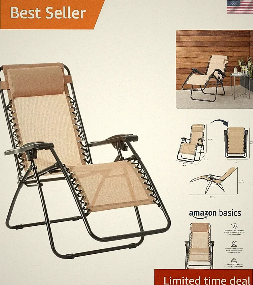 Outdoor Textilene Adjustable Zero Gravity Folding Reclining Lounge Chair with...