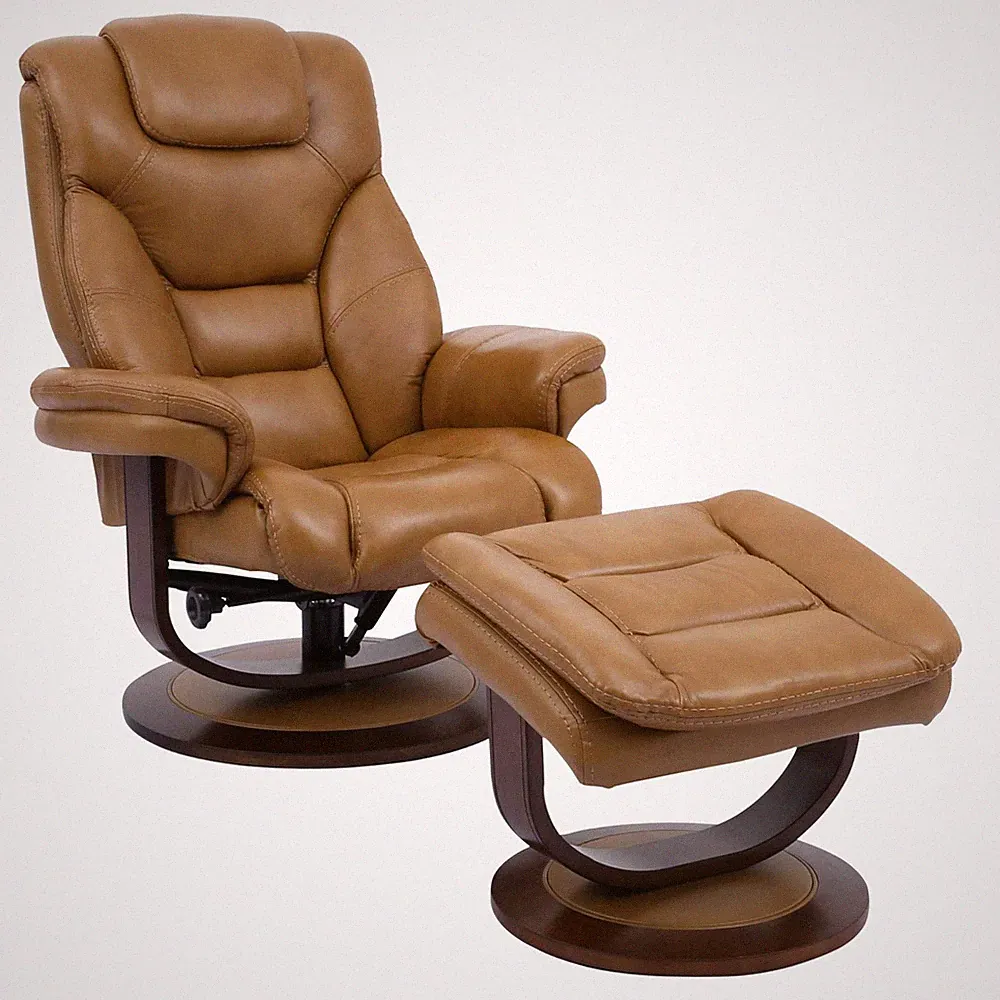 Rosebery Kids Leather Manual Reclining Swivel Chair and Ottoman in Brown