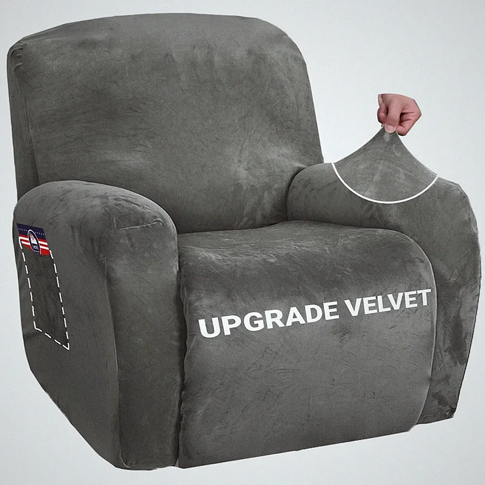 Stretch Velvet Recliner Cover 4-Pieces, Thick Soft Recliner Chair Slipcover w...
