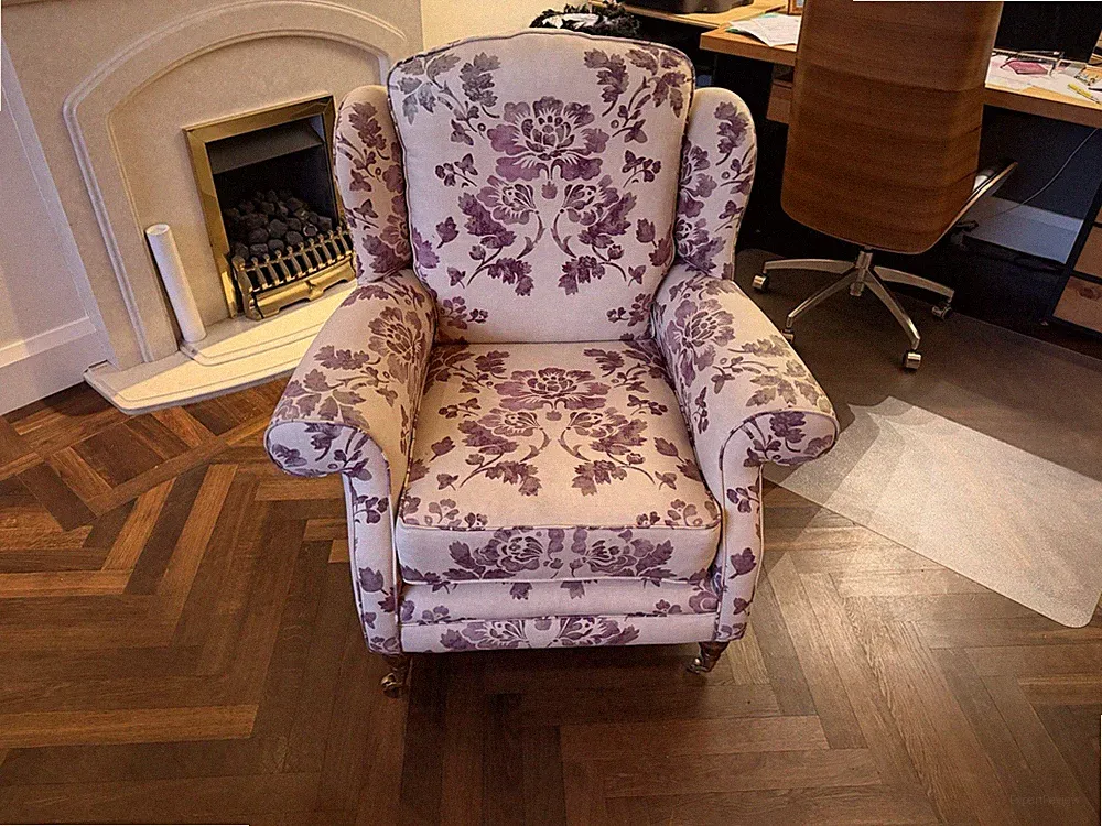 Traditional Wingback Armchair Fireside Chair Floral Fabric Cream & Plum