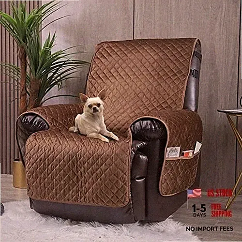 Velvet Recliner Covers Non Slip Waterproof Large Recliner 28" (1 Seater) Brown
