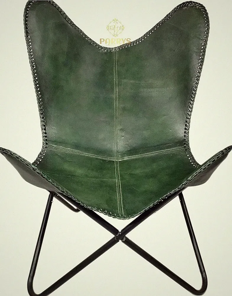 Vintage Genuine Leather Lounge Accent Relax Chair Folding Butterfly Chair Home